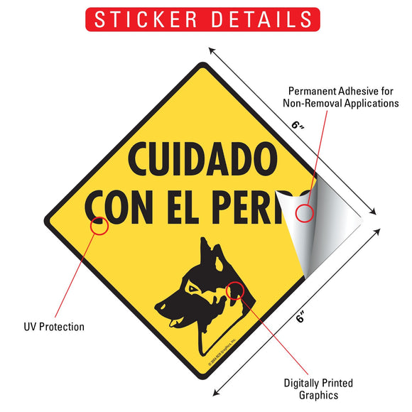 Cuidado Con El Perro (Beware of Dog) Signs or Sticker
