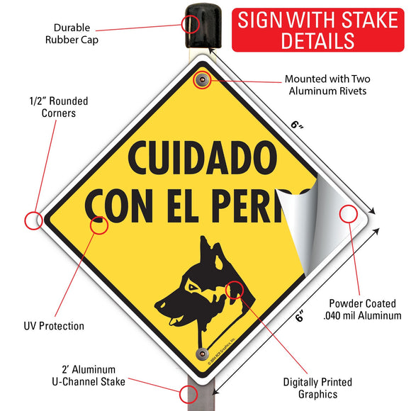 Cuidado Con El Perro (Beware of Dog) Signs or Sticker