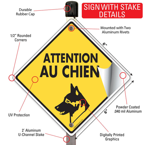 Attention Au Chien (Beware of Dog) Signs or Sticker