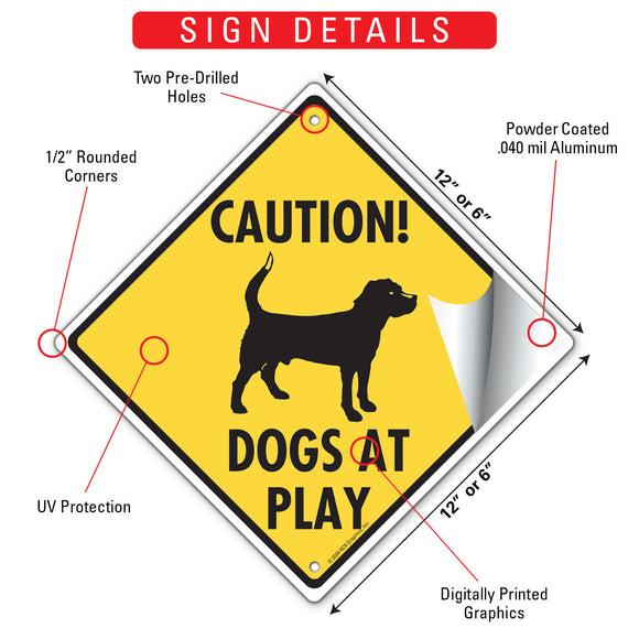 Caution! Dogs At Play With Dog Image Signs or Sticker
