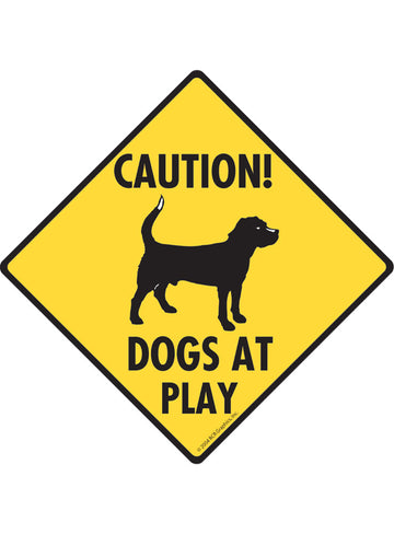 Caution! Dogs at Play Sign or Sticker