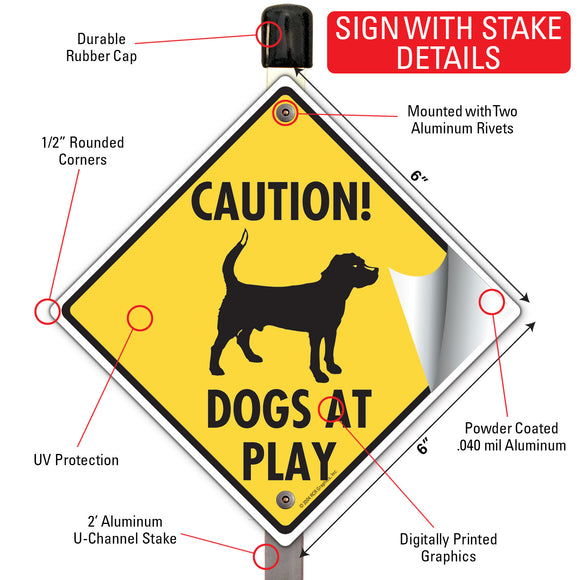 Caution! Dogs At Play With Dog Image Signs or Sticker