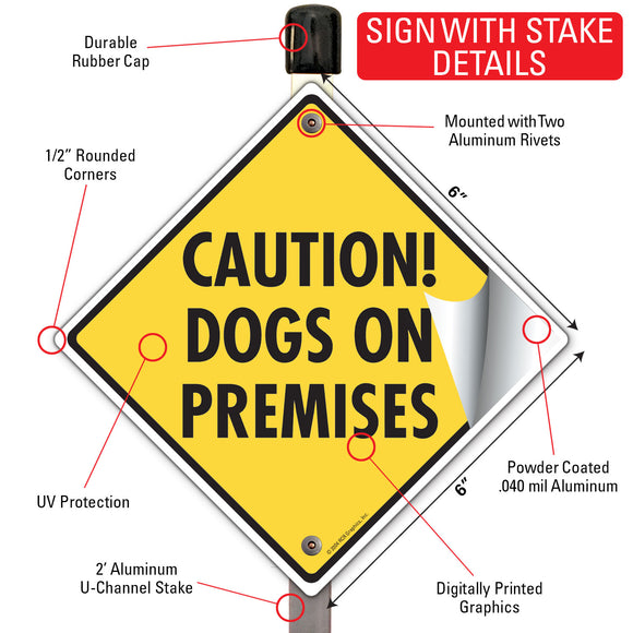 Caution! Dogs On Premises Signs or Sticker