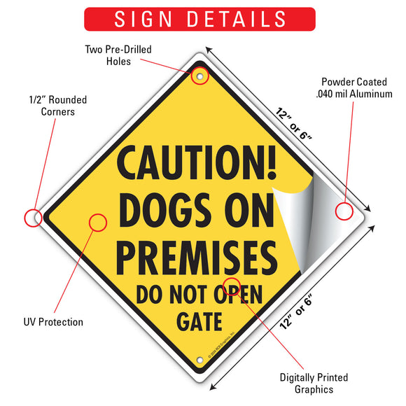 Caution! Dogs On Premises - Do Not Open Gate Signs or Sticker