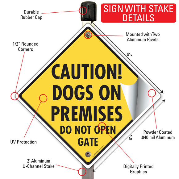 Caution! Dogs On Premises - Do Not Open Gate Signs or Sticker