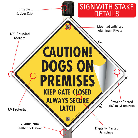Caution! Dogs On Premises - Keep Gate Latched Signs or Sticker