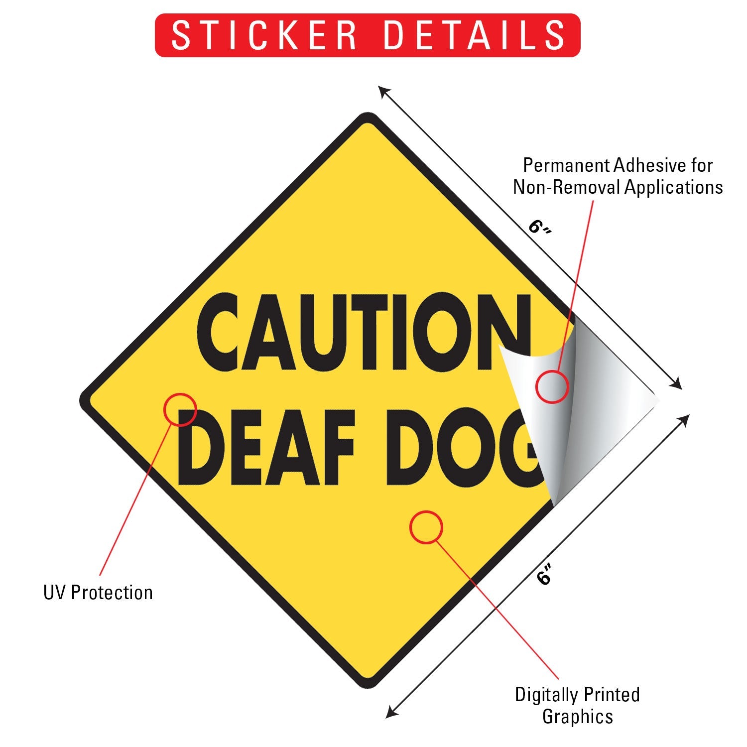 Caution! Deaf Dog Signs or Sticker - 0