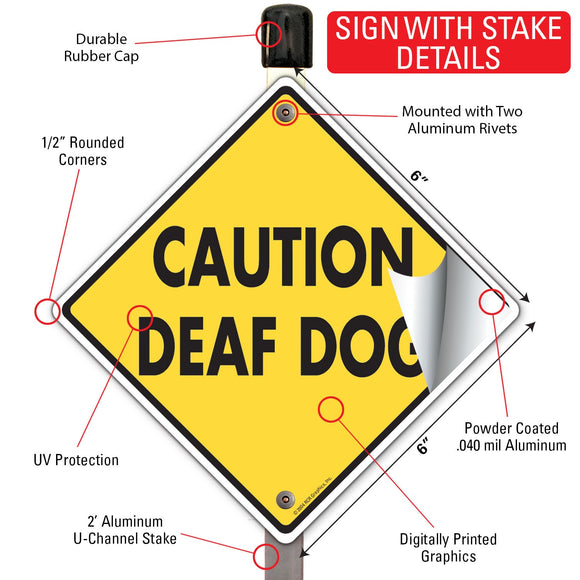 Caution! Deaf Dog Signs or Sticker