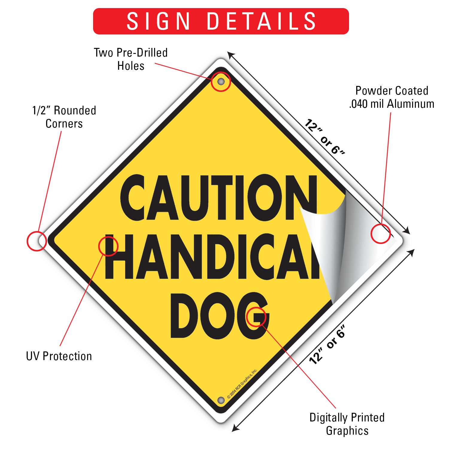 Caution! Handicap Dog Signs or Sticker