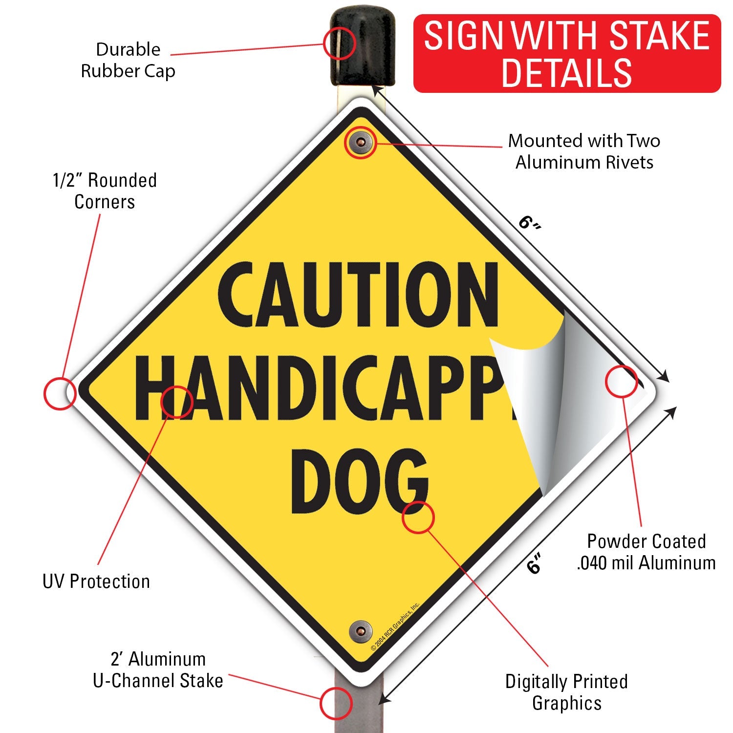 Caution! Handicapped Dog Signs or Sticker