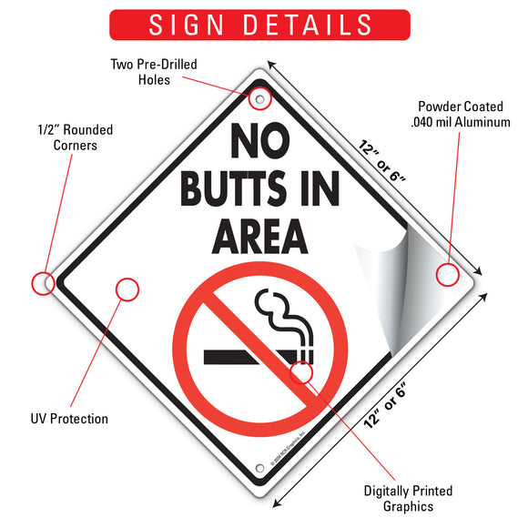 No Butts In Area Signs or Sticker