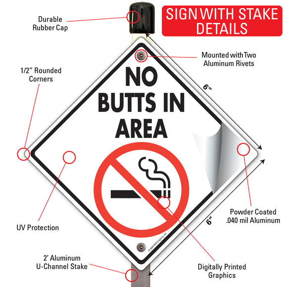 No Butts In Area Signs or Sticker