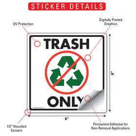 Trash Only Signs or Sticker - 0