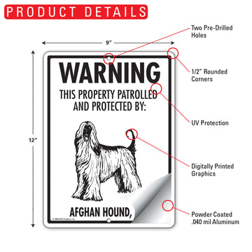 Afghan Hound! Property Patrolled Aluminum Sign - 9x12 Inch, Weatherproof, Yard - 0