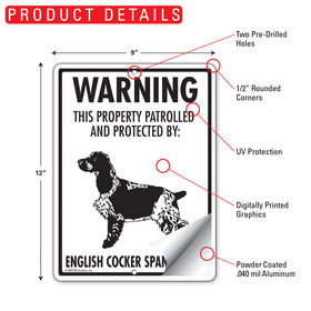 English Cocker Spaniel! Property Patrolled Sign (9" x 12") - 0