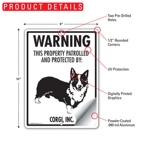 Corgi! Property Patrolled Sign (9" x 12") - 0