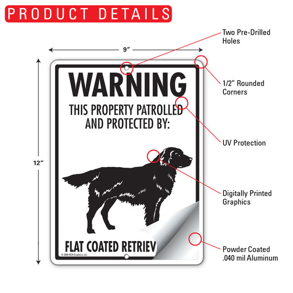 Flat-Coated Retriever! Property Patrolled Sign (9" x 12")