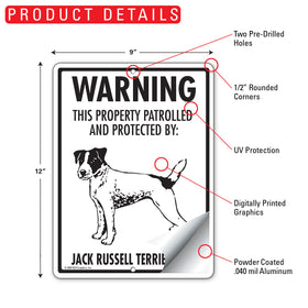 Jack Russell Terrier! Property Patrolled Sign (9" x 12") - 0