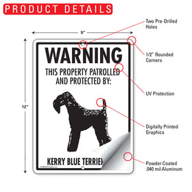 Kerry Blue Terrier! Property Patrolled Sign (9" x 12") - 0