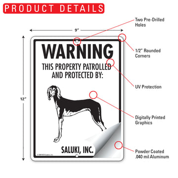 Saluki! Property Patrolled Aluminum Sign - 9x12 Inch, Weatherproof Yard - 0
