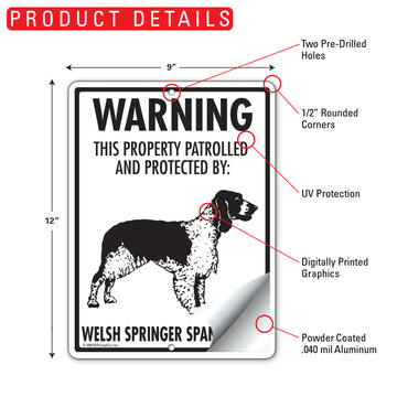 Welsh Springer Spaniel! Property Patrolled Aluminum Sign - 9x12 Inch, Weatherproof Yard - 0