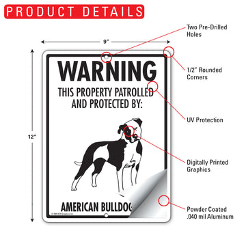 American Bulldog! Property Patrolled Aluminum Sign - 9x12 Inch, Weatherproof, Yard - 0