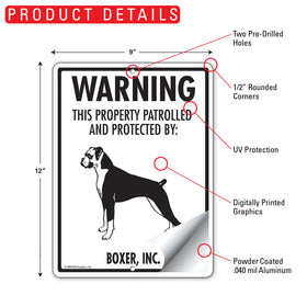 Boxer (Natural Ears)! Property Patrolled Sign (9" x 12") - 0