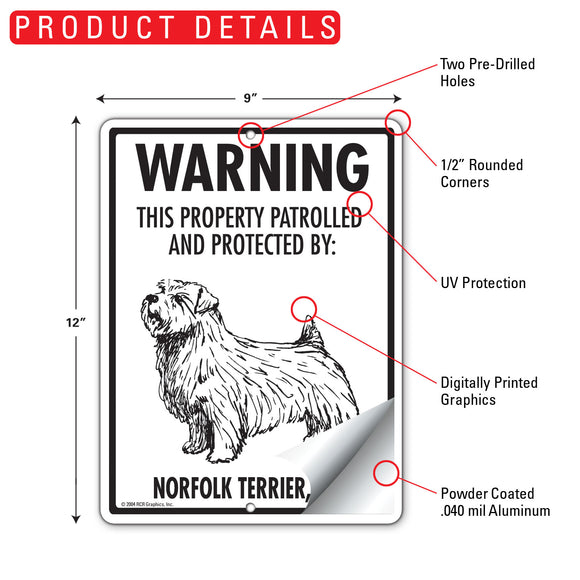 Norfolk Terrier! Property Patrolled Sign (9" x 12")