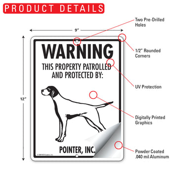 Pointer! Property Patrolled Aluminum Sign - 9x12 Inch, Weatherproof Yard - 0
