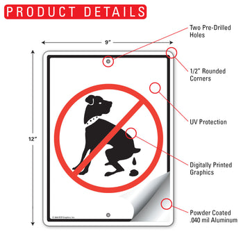 No Dog Pooping Aluminum Sign - 9x12 Inch, Weatherproof Lawn - 0