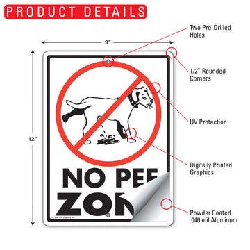No Dog Pee Zone Aluminum Sign - 9x12 Inch, Weatherproof Lawn - 0