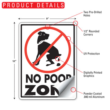 No Dog Poop Zone Aluminum Sign - 9x12 Inch, Weatherproof Lawn - 0