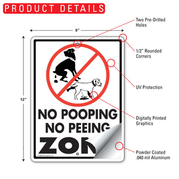 No Pooping and No Peeing Zone Aluminum Sign – 9x12 Inch, Weatherproof Yard - 0