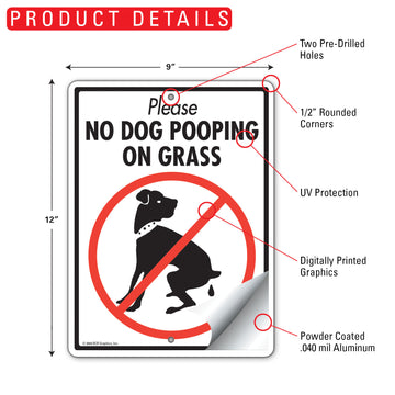 No Dog Pooping On Grass Aluminum Sign - 9x12 Inch, Weatherproof Lawn - 0