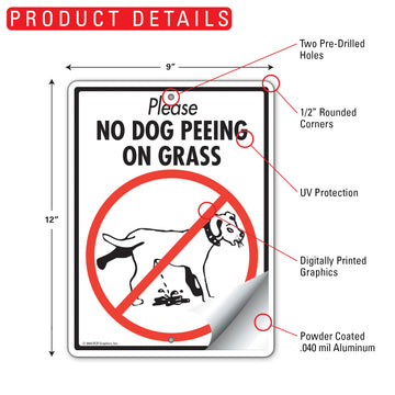 No Dog Peeing On Grass Aluminum Sign - 9x12 Inch, Weatherproof Lawn - 0