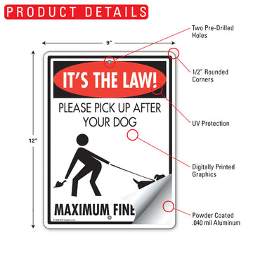 It's The Law Please Pick Up After Your Dog Aluminum Sign - 9x12 Inch, Weatherproof - 0