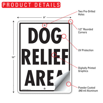 Dog Relief Area Aluminum Sign - 9x12 Inch, Weatherproof Yard - 0