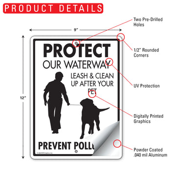 Protect Our Waterway - Prevent Pollution Aluminum Sign - 9x12 Inch, Weatherproof - 0