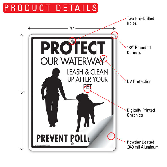 Protect Our Waterway - Prevent Pollution Dog Poop Sign (9" x 12")