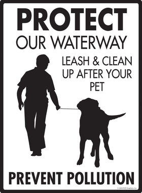 Protect Waterway Prevent Pollution Exterior Dog Pooping Aluminum Sign