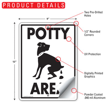 Potty Area Pooping Aluminum Sign - 9x12 Inch, Weatherproof Yard - 0