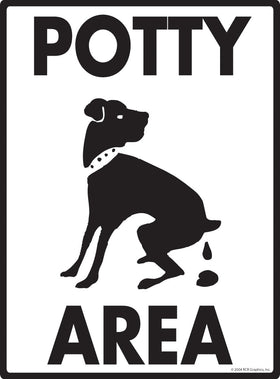 Potty Area with Dog Pooping Image Exterior Aluminum Dog Pooping Sign
