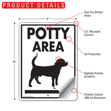 Potty Area Right Arrow Aluminum Sign - 9x12 Inch, Weatherproof Yard - 0