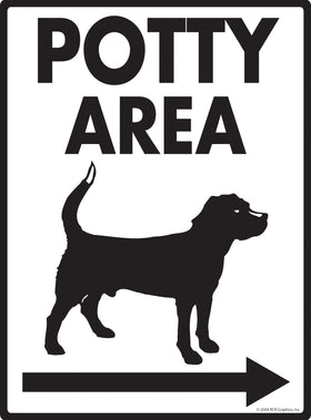Potty Area with Dog Standing Image and Right Arrow Exterior Aluminum Sign