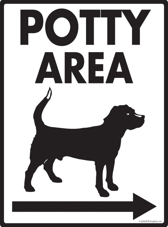 Potty Area with Dog Standing Image and Right Arrow Exterior Aluminum Sign