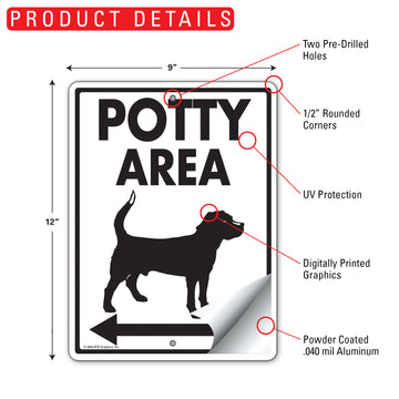 Potty Area Left Arrow Aluminum Sign - 9x12 Inch, Weatherproof Yard - 0