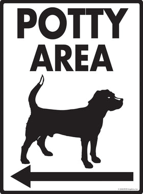 Potty Area with Dog Standing Image and Left Arrow Exterior Aluminum Sign