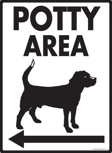 Potty Area with Dog Standing Image and Left Arrow Exterior Aluminum Sign