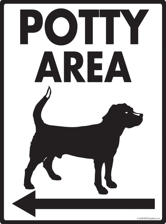 Potty Area with Dog Standing Image and Left Arrow Exterior Aluminum Sign