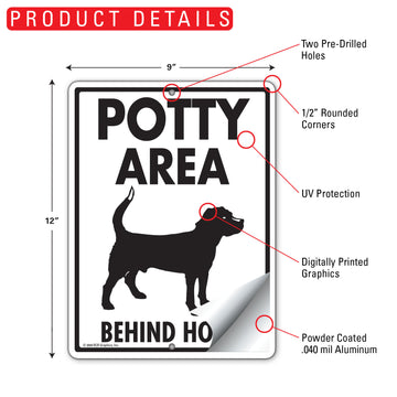 Potty Area Behind Hotel Aluminum Sign – 9x12 Inch, Weatherproof Yard - 0